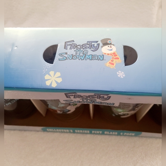 FROSTY THE SNOWMAN 4 Piece Glasses COLLECTOR'S SERIES THICK PINT GLASS SET 16oz - Picture 5 of 7